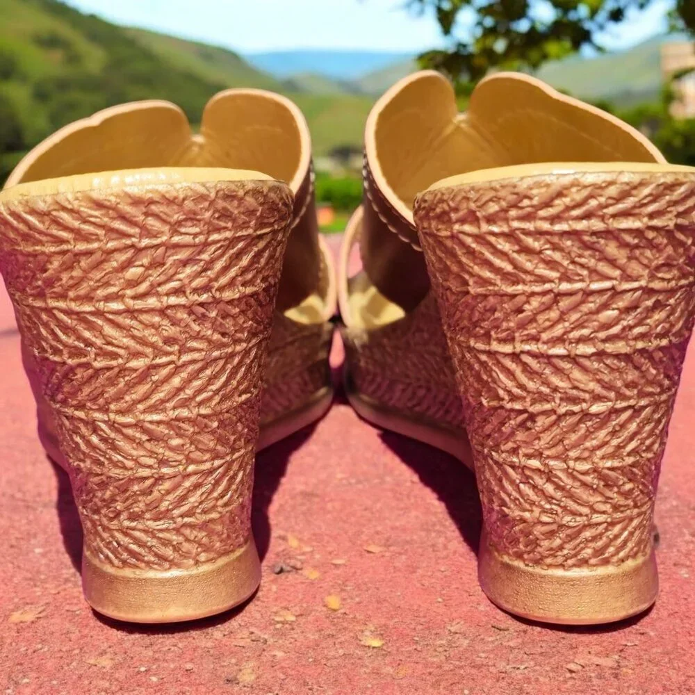 Tuscany by Easy Street ✦ Leather Wedge Slides ✦ Brown Open Toe Made in Italy 9 - Picture 7 of 12